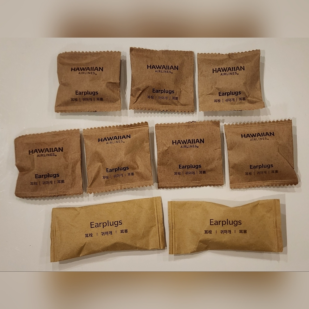 Lot Of 9 Foam Earplugs From Hawaiian Airlines, Individually Wrapped, NEW